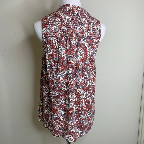 Lucky Brand Red Gray Floral Blouse Sz Small - Picture 2 of 9